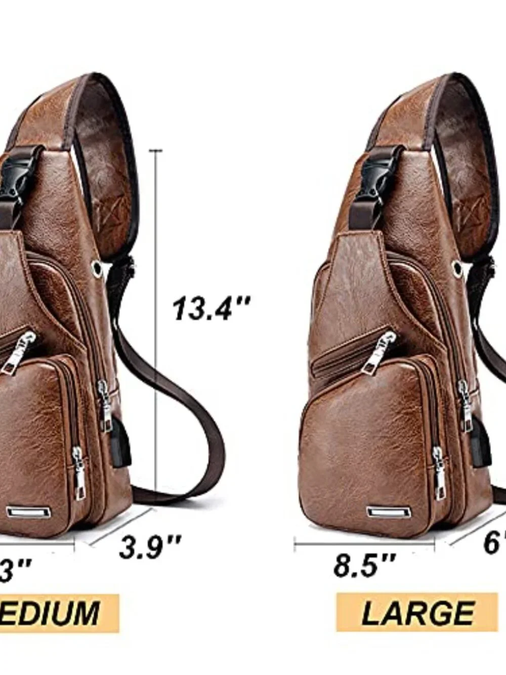 PU Leather Sling Bag Crossbody Backpack with USB Charging Port